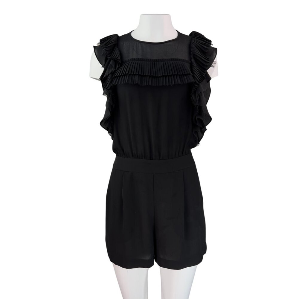 BCBG Black Sheer Ruffled Romper